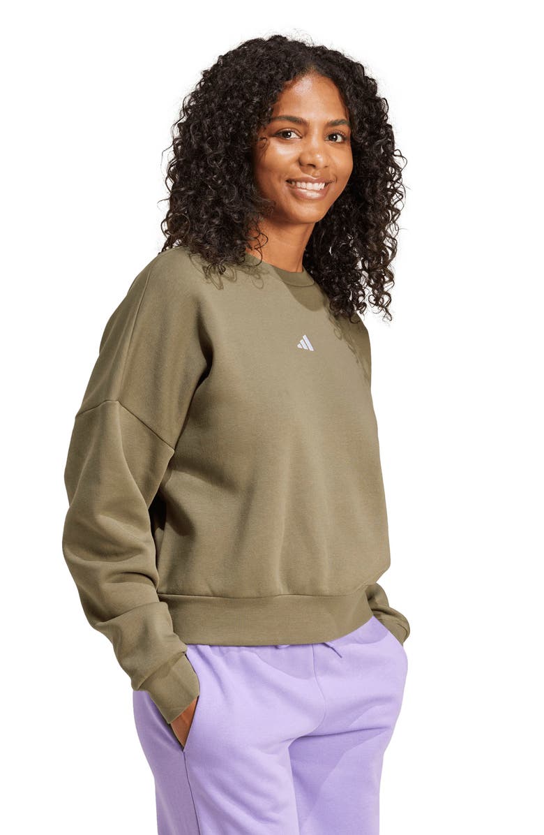adidas Essentials Small Logo Feel Sweatshirt, Alternate, color, Olive Strata/ White