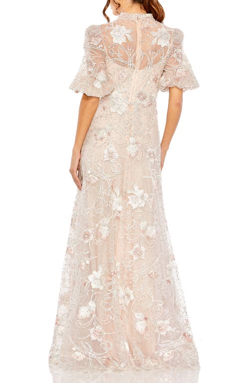 Mac Duggal Queen Anne Puff Sleeve A-line Gown In Neutral
