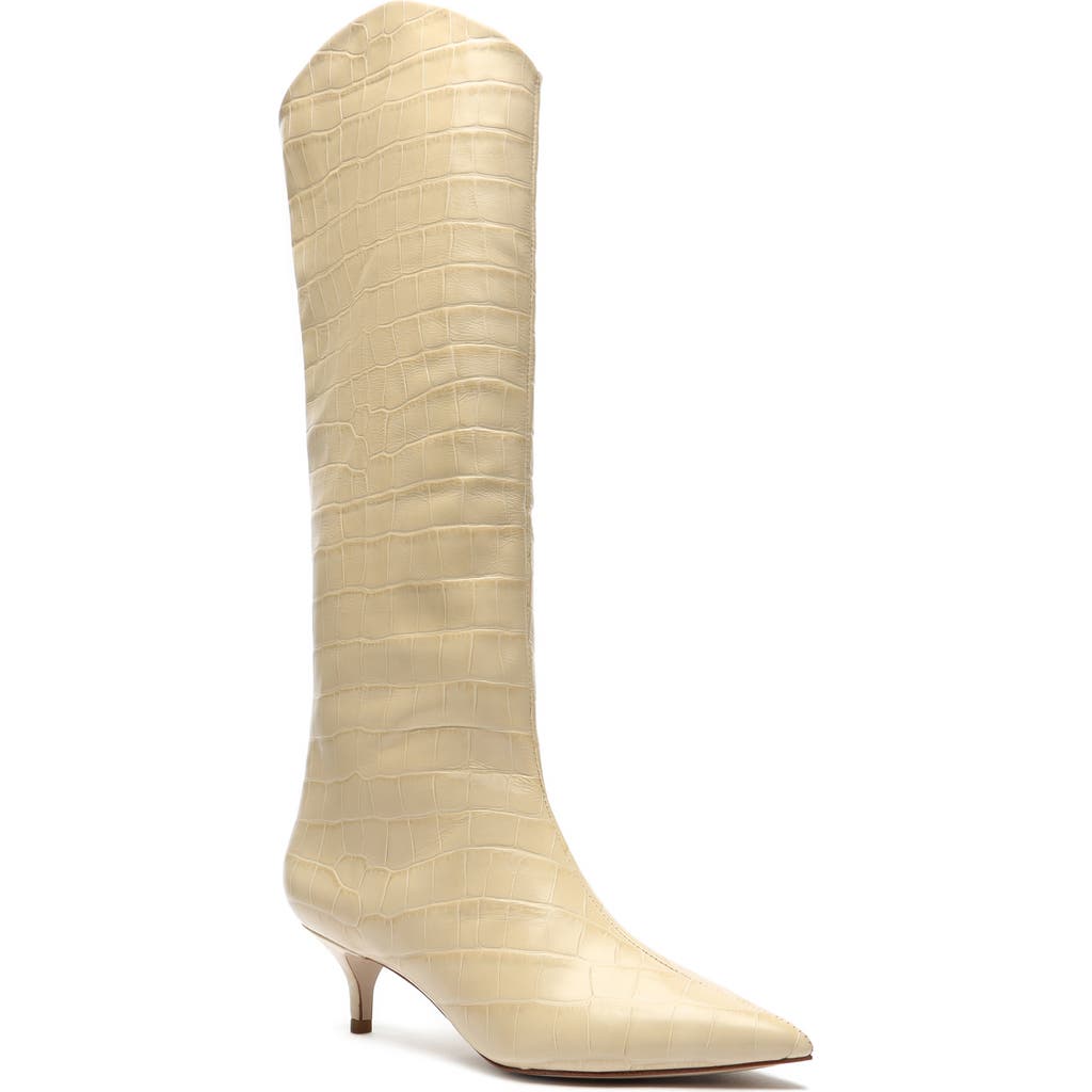 Schutz Maryana Lo Crocodile-embossed Leather Boot In Almond Buff