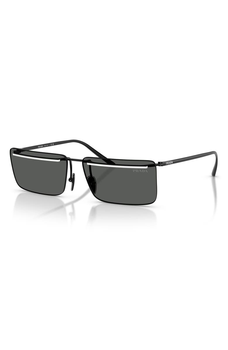 Prada 60mm Rectangular Sunglasses, Alternate, color, Black/ White / Dark Grey