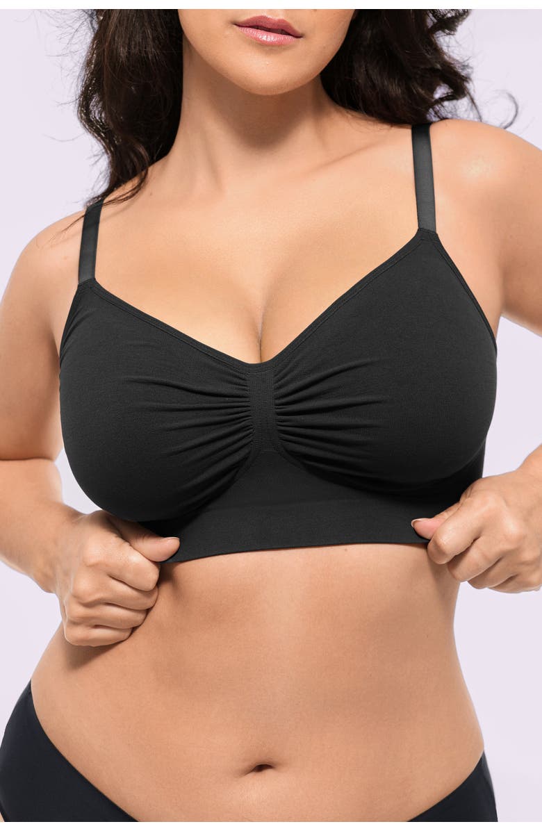 Shapellx Wireless Seamless Comfy Non Padded V Neck Bra, Main, color, Black