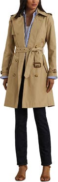 Lauren Ralph Lauren Double Breasted Belted Cotton Blend Trench Coat