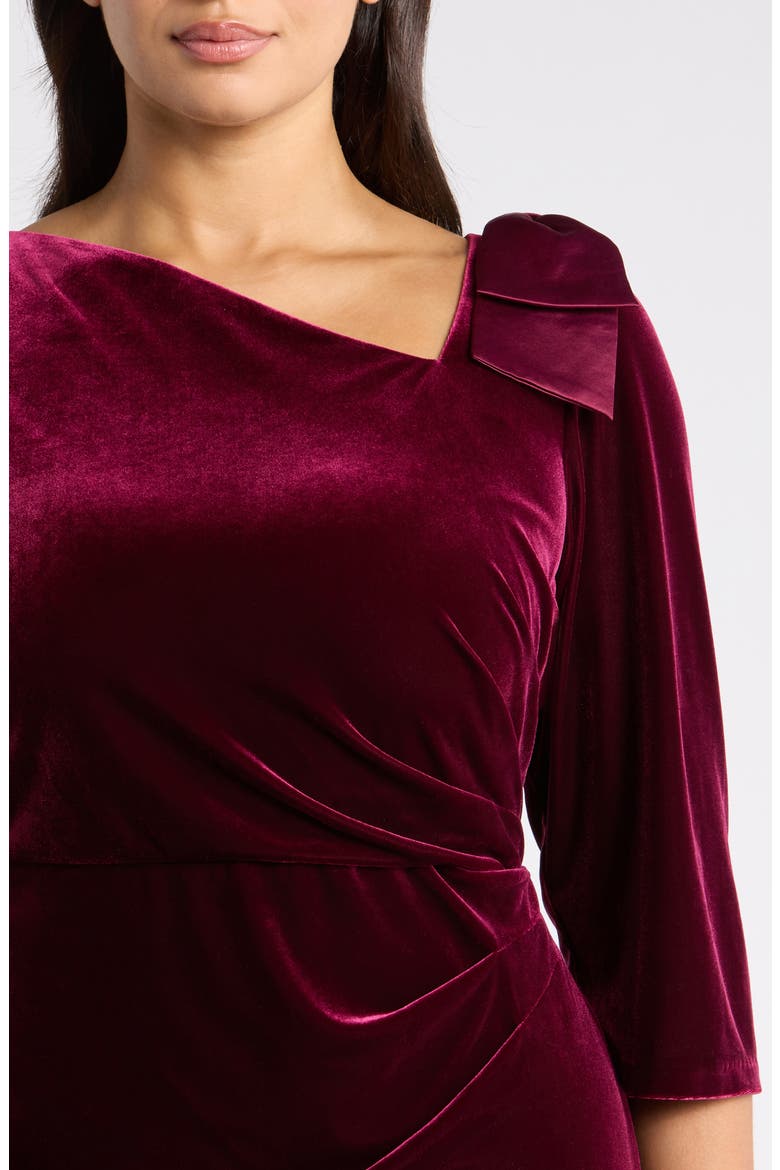 Asymmetrical Neck Bow Velvet Gown, Alternate, color, WINE
