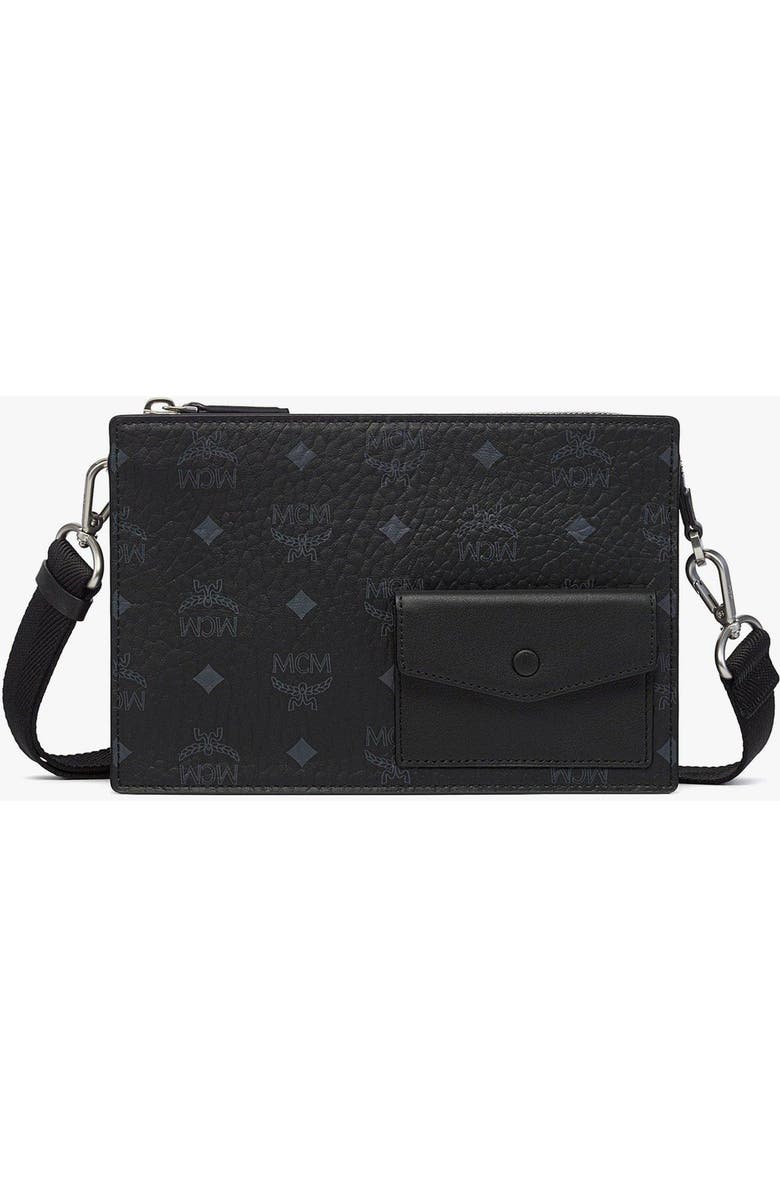 MCM Aren Standing Crossbody Pouch in Visetos, Main, color, Black