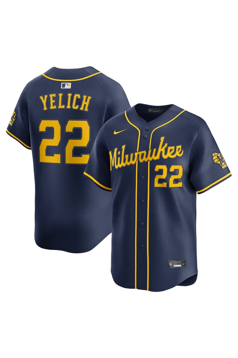 Men's Nike Christian Yelich Navy Milwaukee Brewers Alternate Limited Jersey, Main, color, Navy