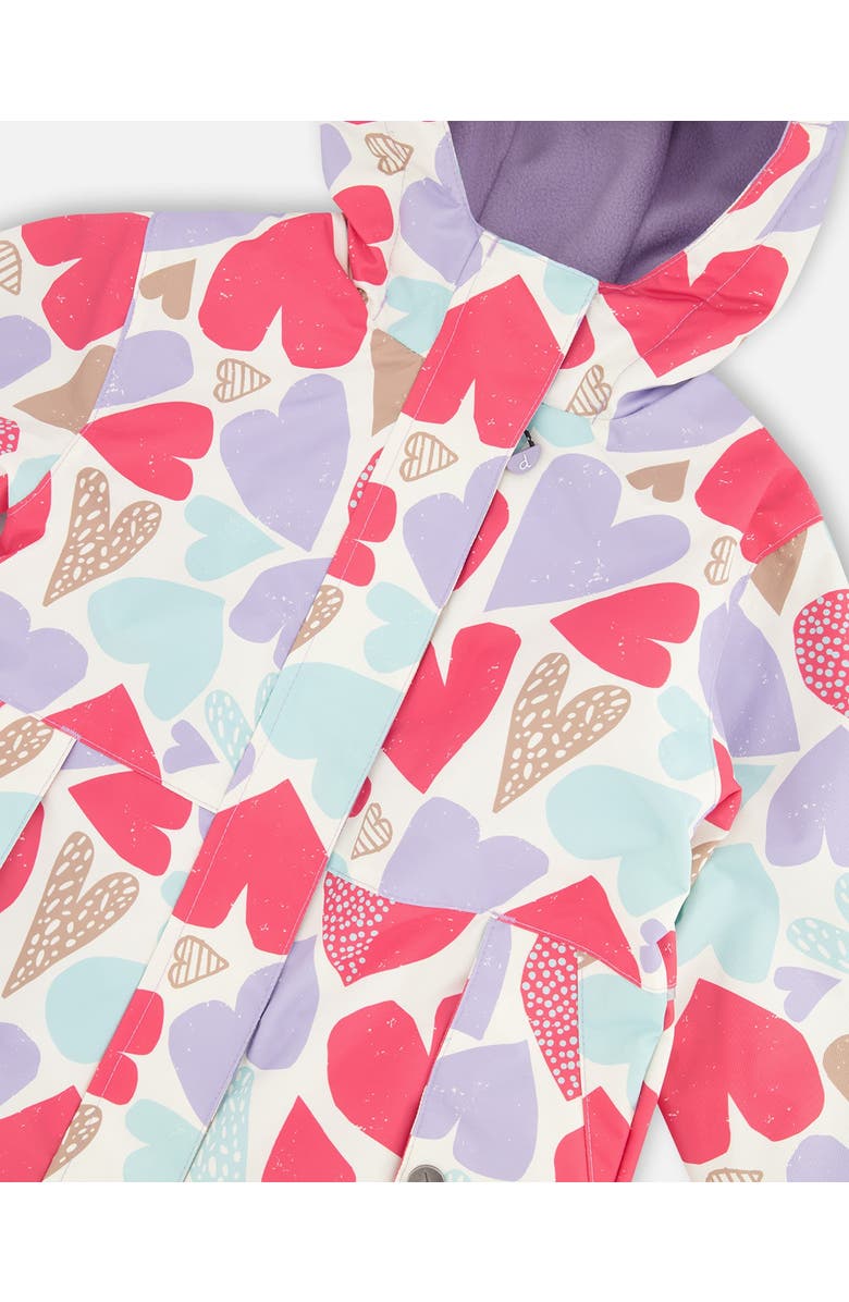 Deux par Deux Two-Piece Mid-Season Heart Outerwear Set, Alternate, color, White Heart Print