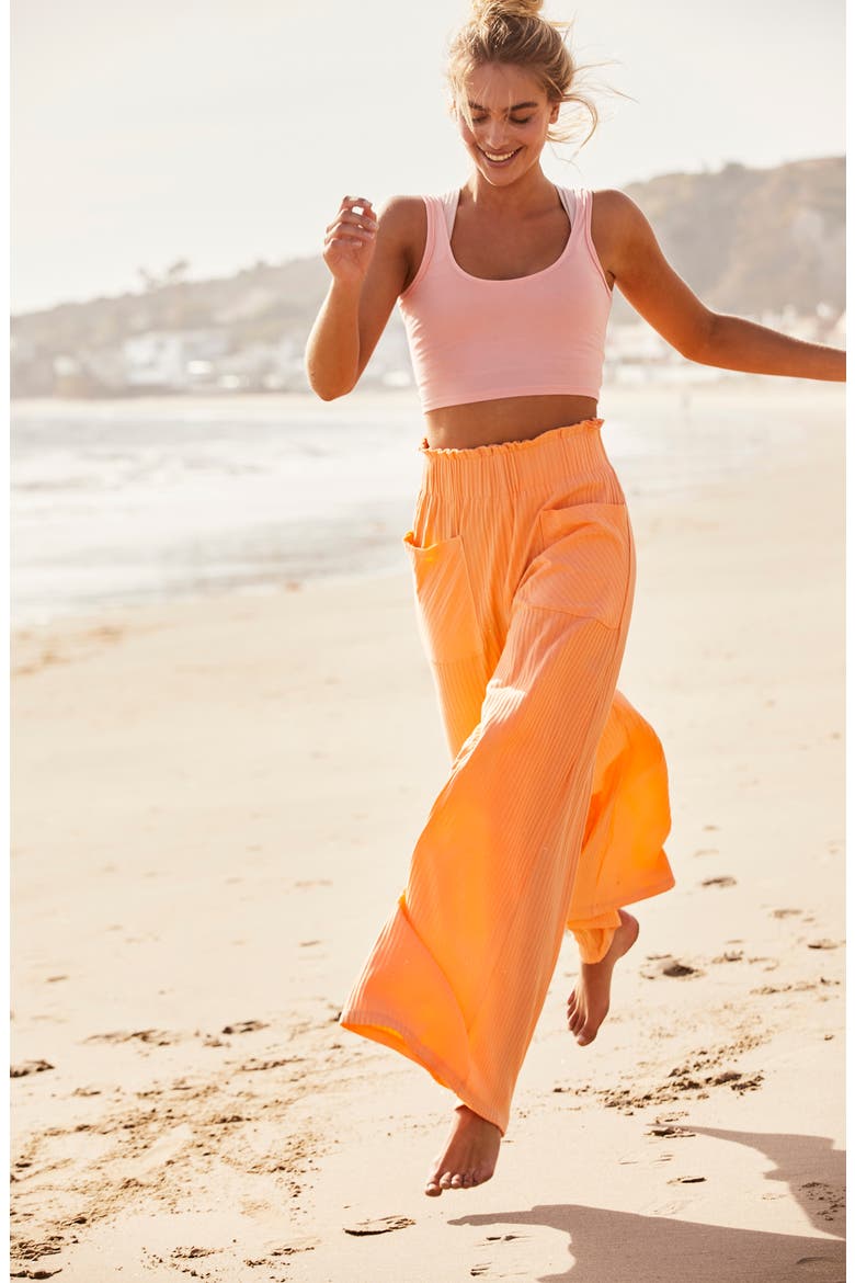 Free People FP Movement Blissed Out Wide Leg Pants, Alternate, color, NEON PEACH