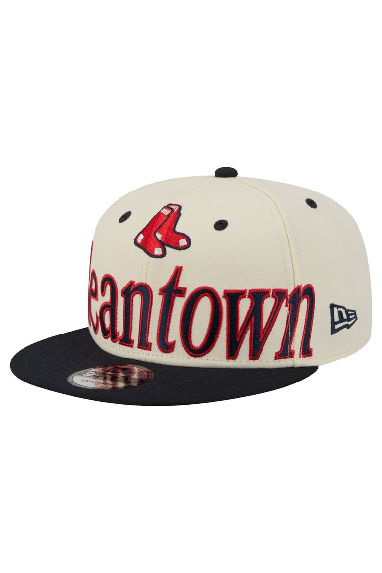 Men's New Era Cream Boston Red Sox Oversized Slogan 9FIFTY Snapback Hat, Alternate, color, Cream