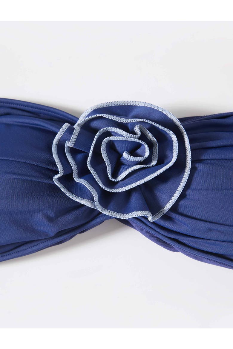 Contrast Rosette Solids Bandeau One Piece Swimsuit, Alternate, color, North Sea