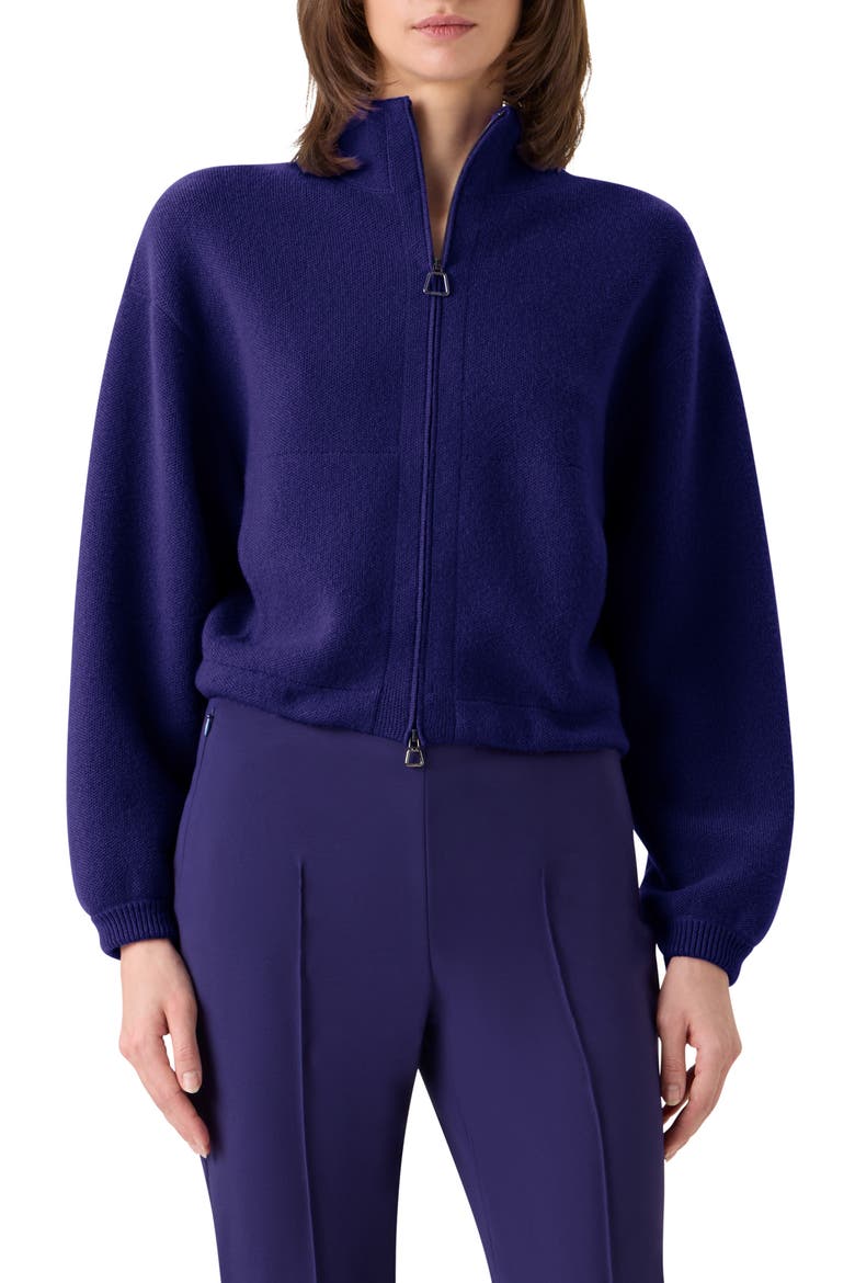 Cashmere Piqué Crop Zip-Up Cardigan, Main, color, DARK PURPLE