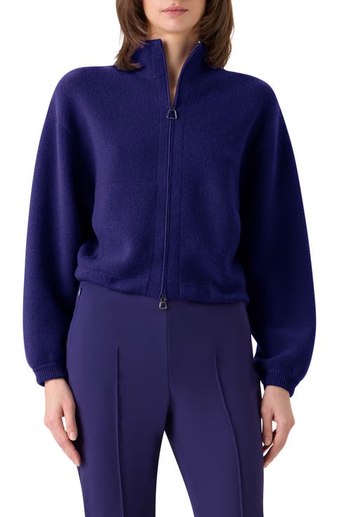 Cashmere Piqué Crop Zip-Up Cardigan