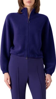 Akris Cashmere Piqué Crop Zip-Up Cardigan