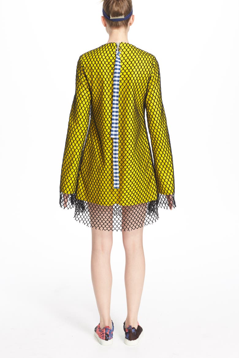Marques'Almeida Long Sleeve Mesh Minidress, Alternate, color, YELLOW/ BLACK