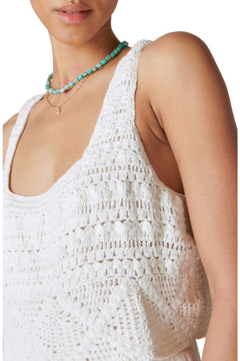Crochet Wide Leg Cotton & Linen Jumpsuit, Alternate, color, WHITE