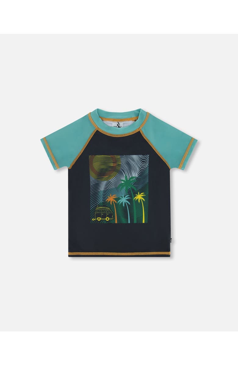 Deux par Deux Baby Boy's Short Sleeve Rashguard With Print Black, Main, color, 