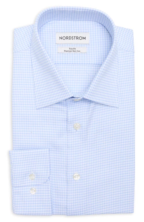 Nordstrom Trim Fit Microcheck Premium Non Iron Cotton Button-up Shirt In Blue