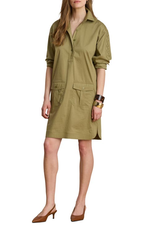 Lace-Up Trim Long Sleeve Shirtdress