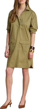 Lauren Ralph Lauren Lace-Up Trim Long Sleeve Shirtdress