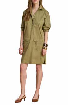 Lace-Up Trim Long Sleeve Shirtdress