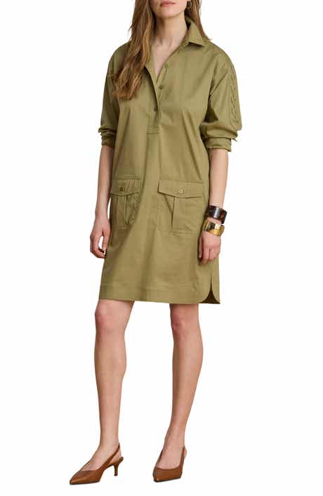 Lace-Up Trim Long Sleeve Shirtdress