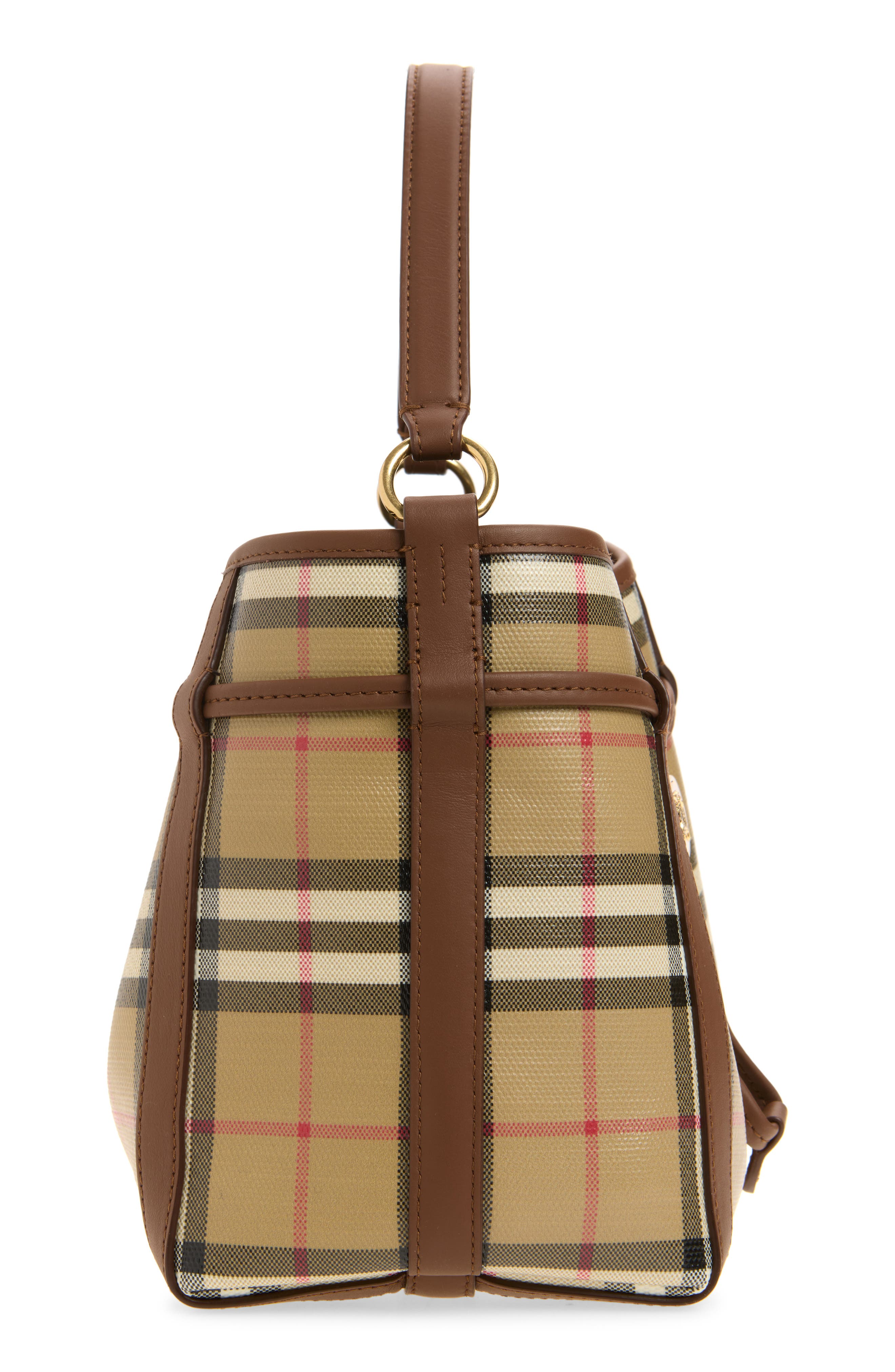 Burberry Mini Check Bucket Bag, Alternate, color, Archive Beige