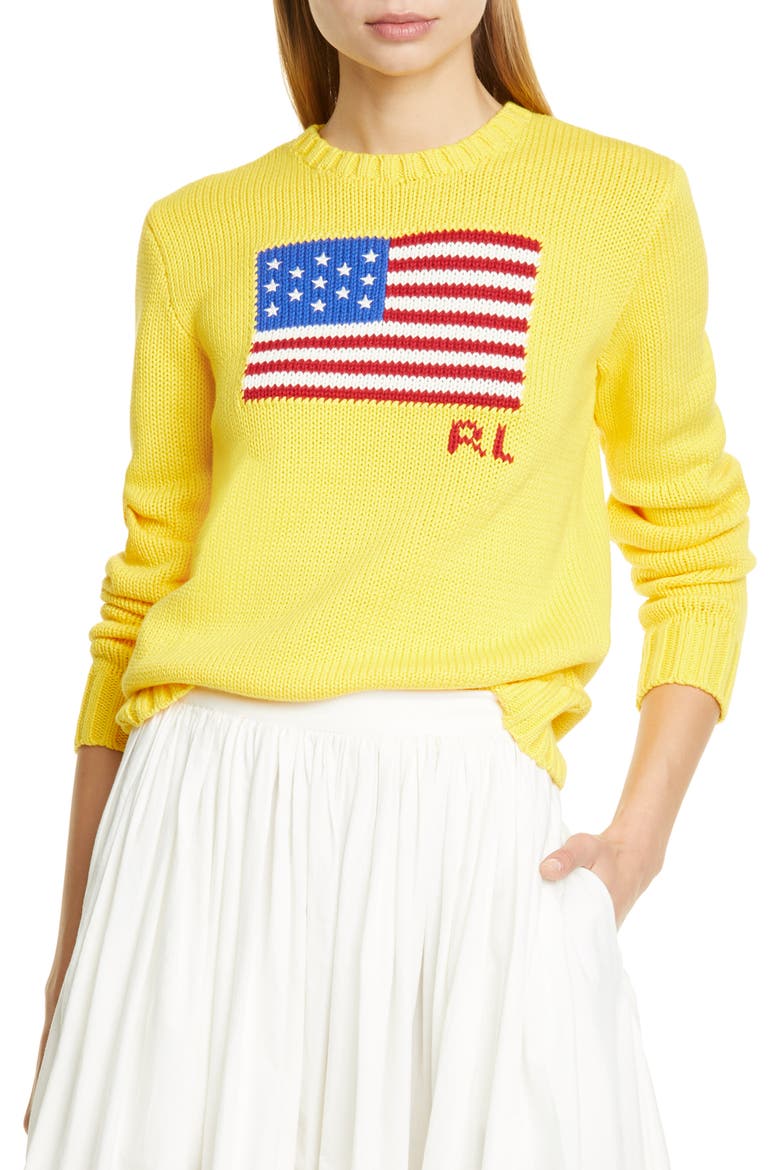 Flag Cotton Sweater, Main, color, YELLOW