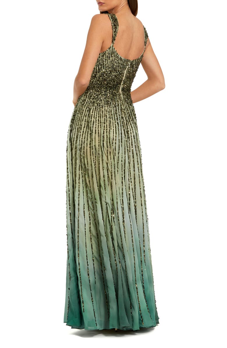 Mac Duggal Cap Sleeve Ombre Mesh Scoop Neck A Line Gown, Alternate, color, Patina Green