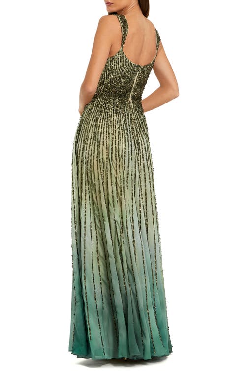 Mac Duggal Cap Sleeve Ombre Mesh Scoop Neck A Line Gown In Multi