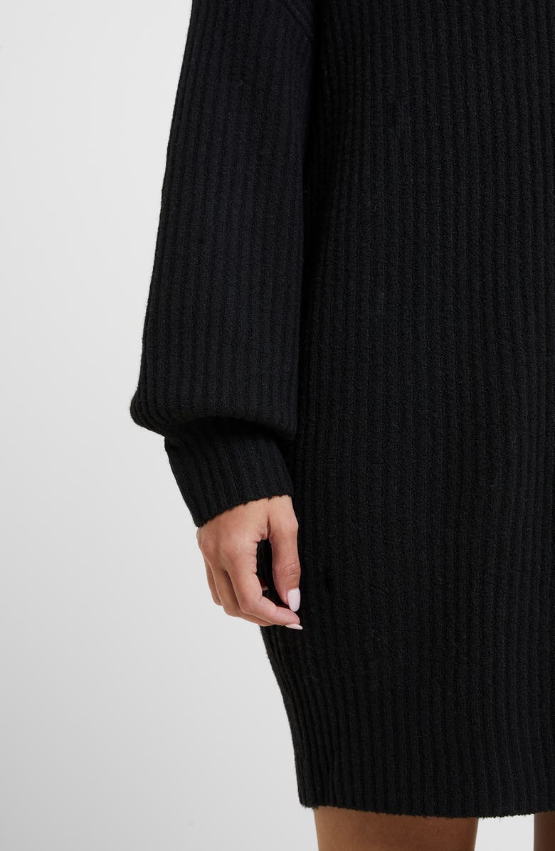 French Connection Babysoft Rib Button Front Long Sleeve Sweater Dress, Alternate, color, 01-Black