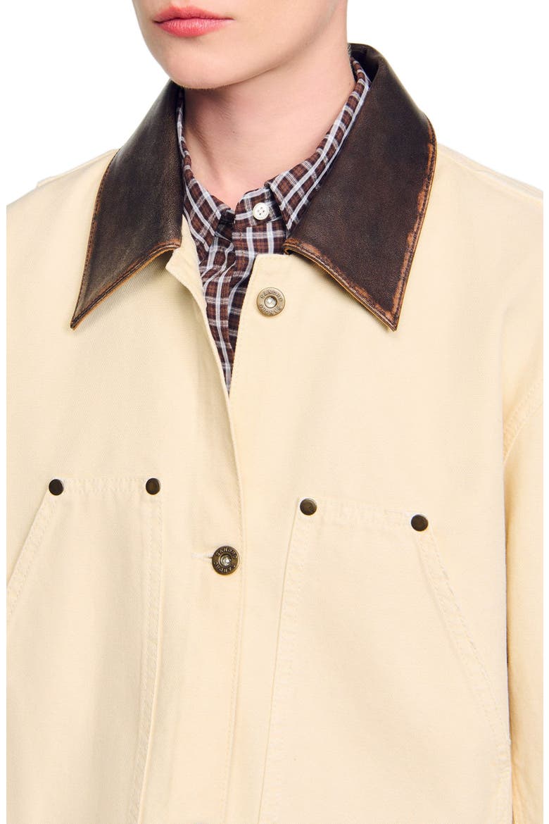 Leather collar workwear jacket, Alternate, color, Ecru