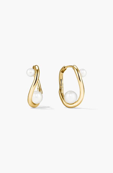 Dome Figure Pearl Hoops