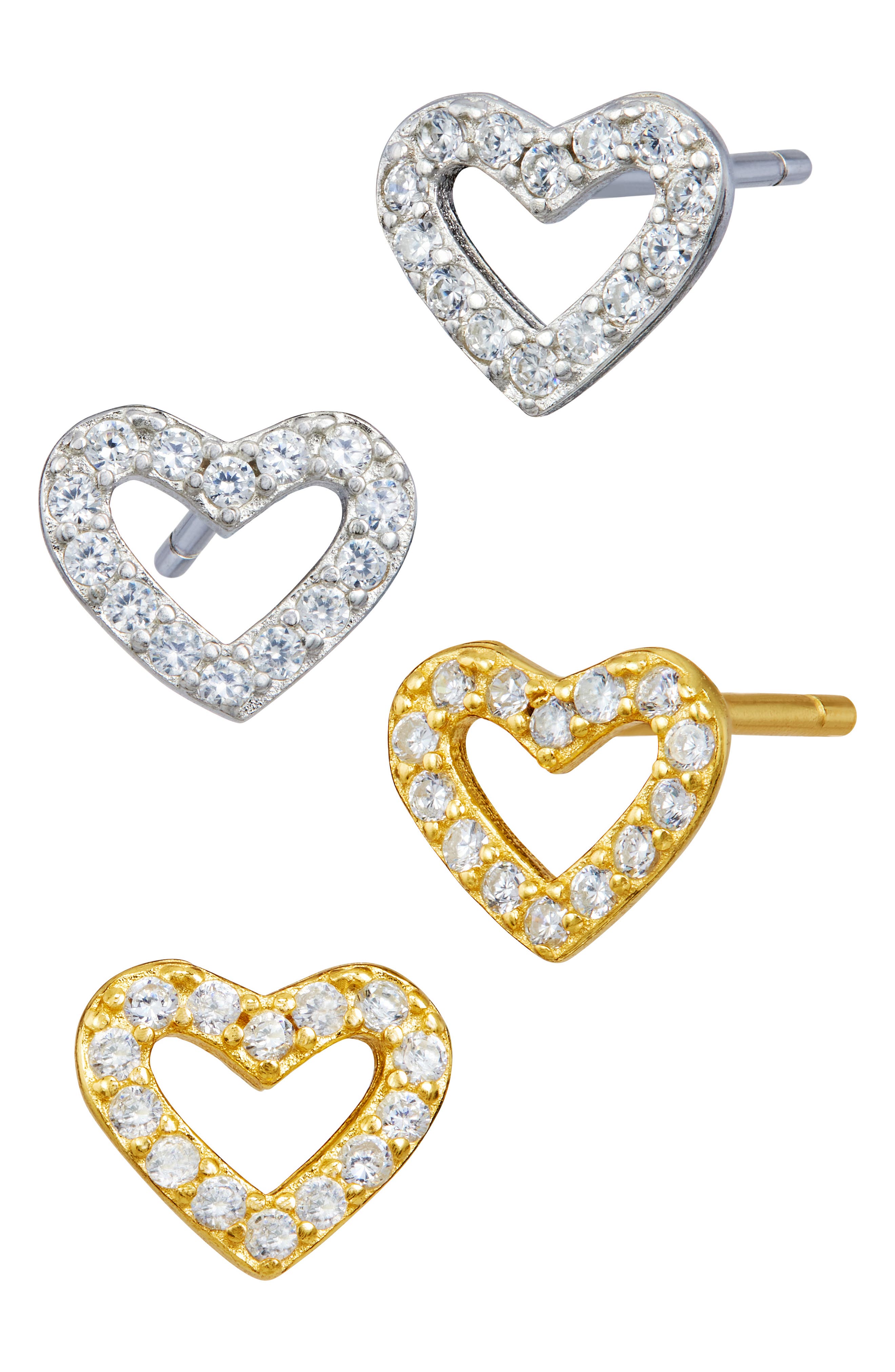 Set of 2 Cubic Zirconia Heart Stud Earrings