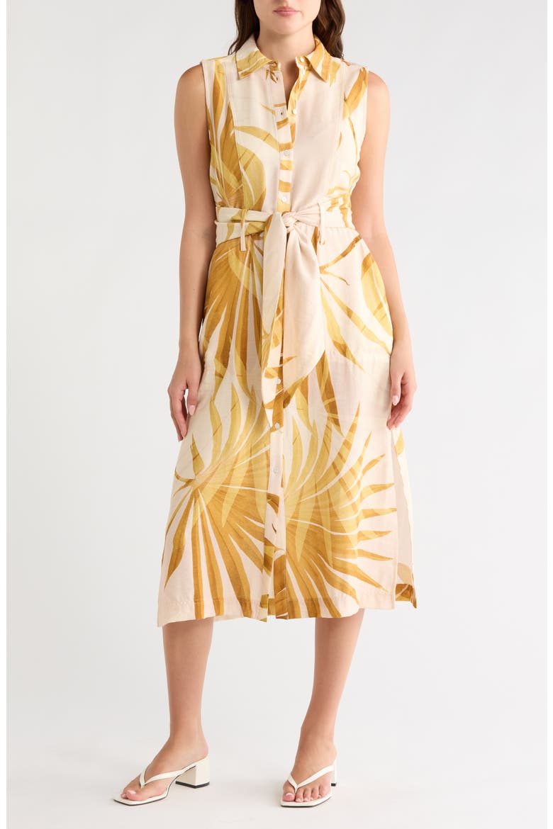Sleeveless Tie Waist Shirtdress, Main, color, GOLD PALM