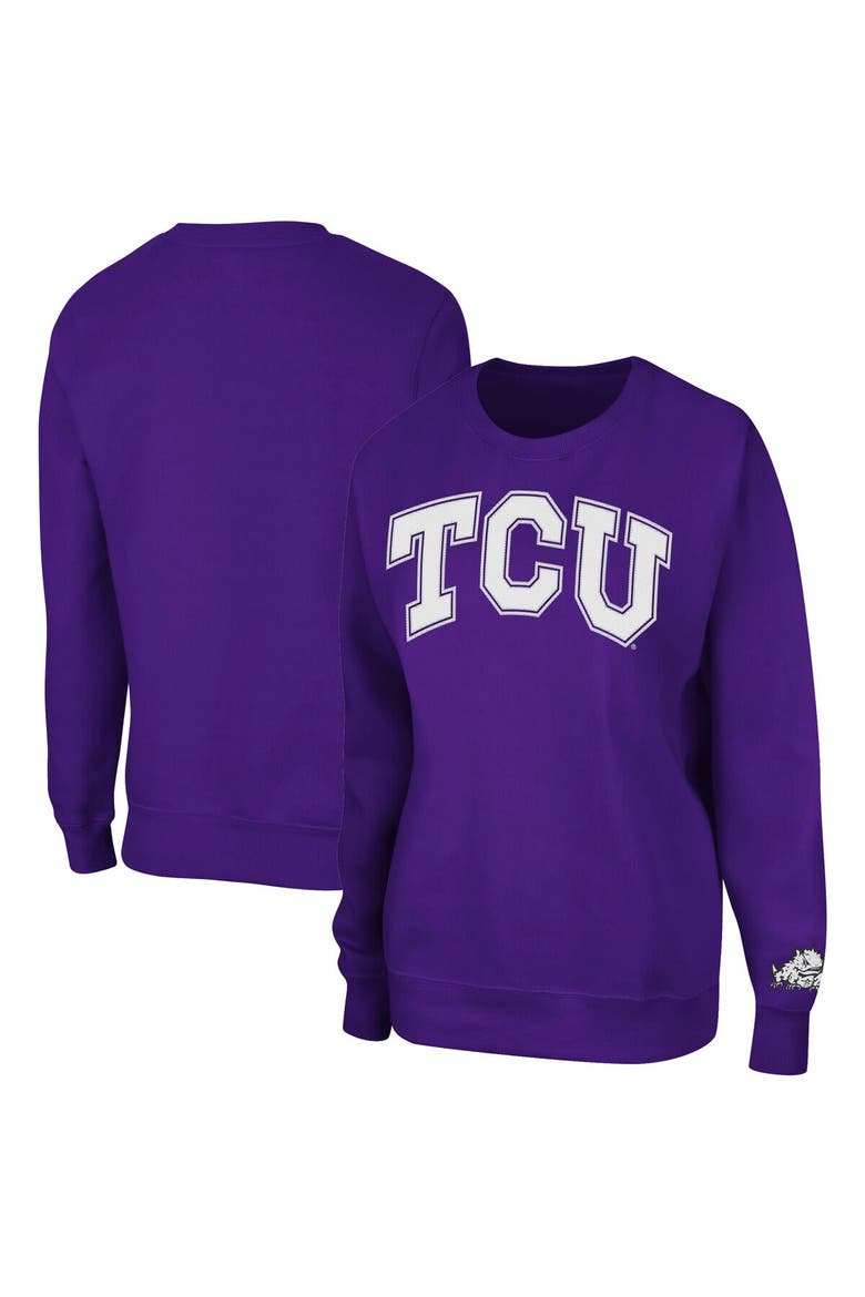 Women's Colosseum Purple TCU Horned Frogs Campanile Pullover Sweatshirt, Main, color, Purple