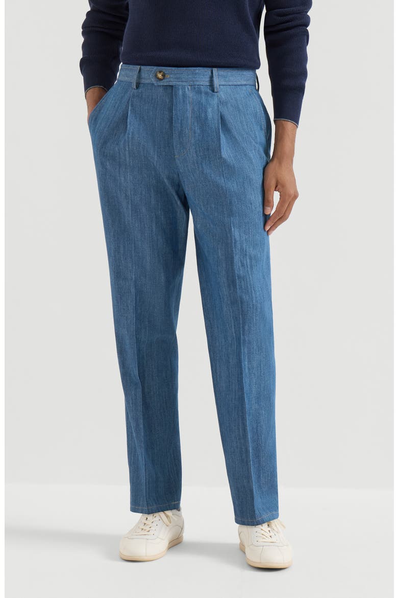 Lightweight denimtrousers with double pleats, Main, color, Medium Denim