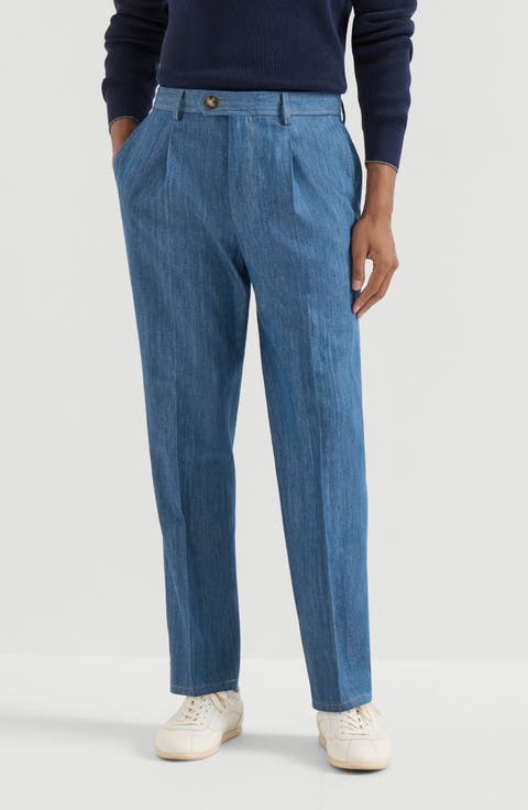 Lightweight denimtrousers with double pleats