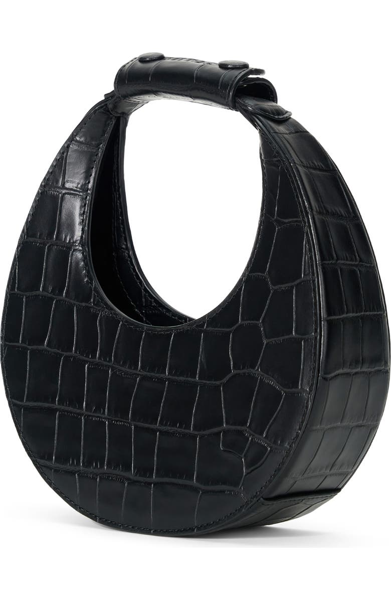 STAUD Good Night Moon Croc Embossed Leather Top Handle Bag, Alternate, color, Black Croco