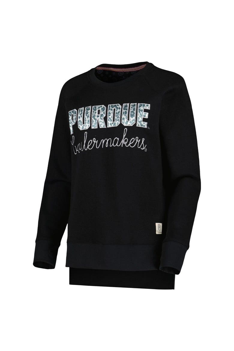 Women's Pressbox Black Purdue Boilermakers Steamboat Animal Print Raglan Pullover Sweatshirt, Alternate, color, Black