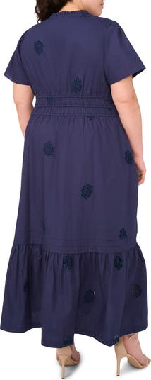 Floral Embroidered Flounce Hem Cotton Maxi Dress