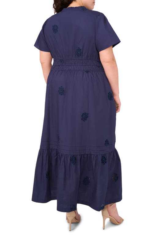 Cece Floral Embroidered Flounce Hem Cotton Maxi Dress