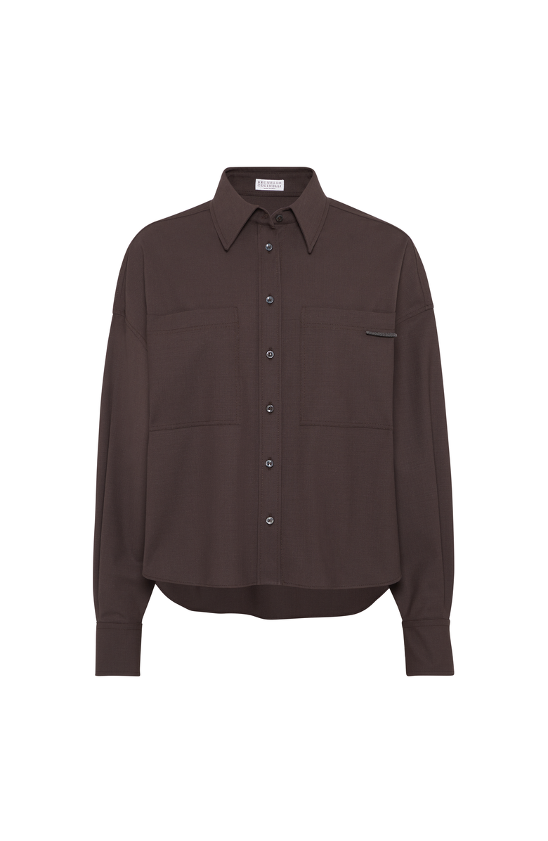 Brunello Cucinelli Tropical Luxury Wool shirt, Main, color, Cocoa