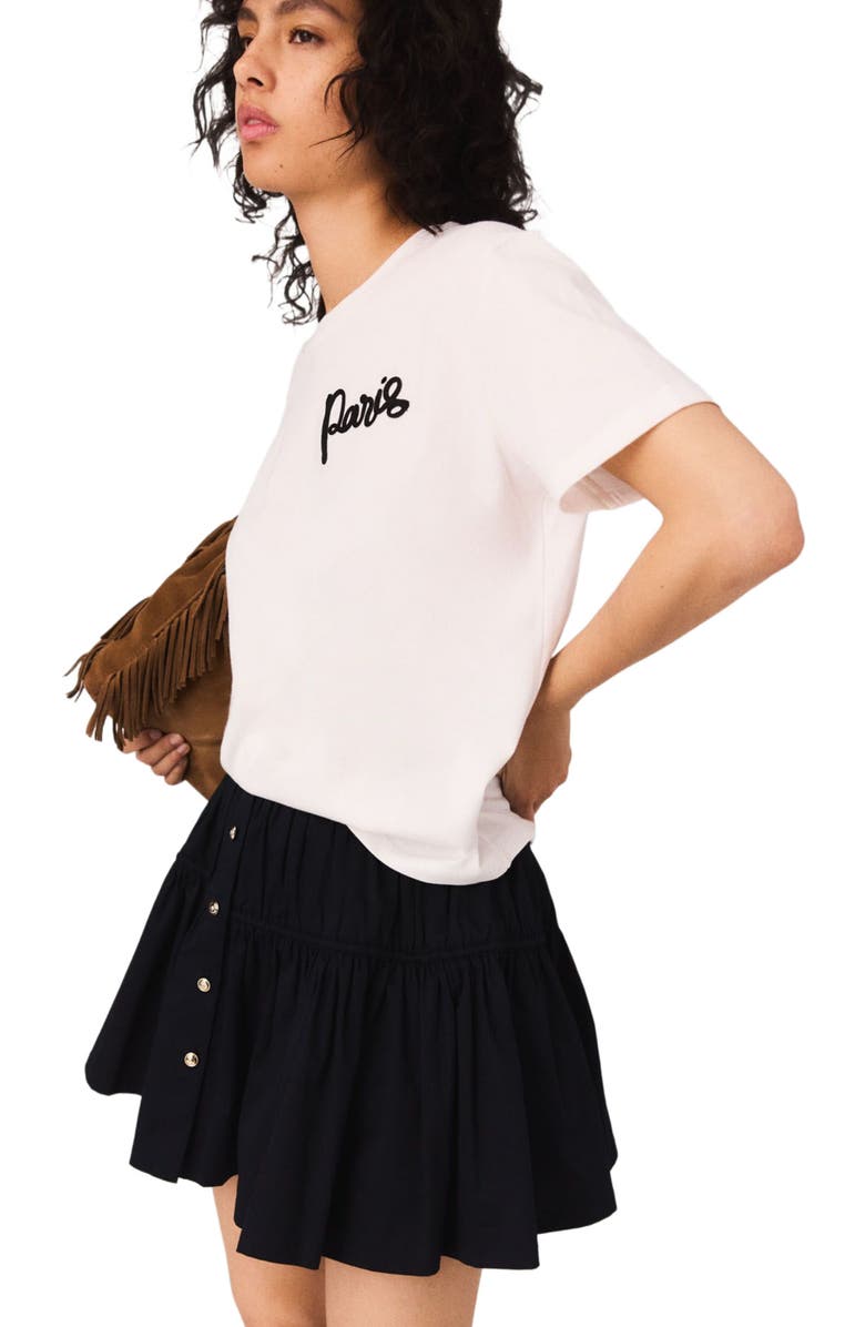 maje T-shirt with embroidered Paris logo, Alternate, color, White