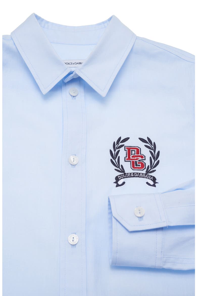 Kids' Embroidered Logo Button-Up Cotton Shirt, Alternate, color, LIGHT BLUE