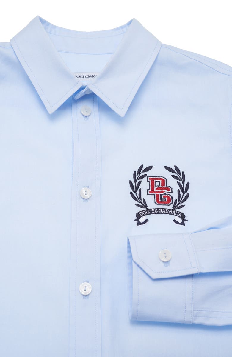 Dolce&Gabbana Kids' Embroidered Logo Button-Up Cotton Shirt, Alternate, color, 