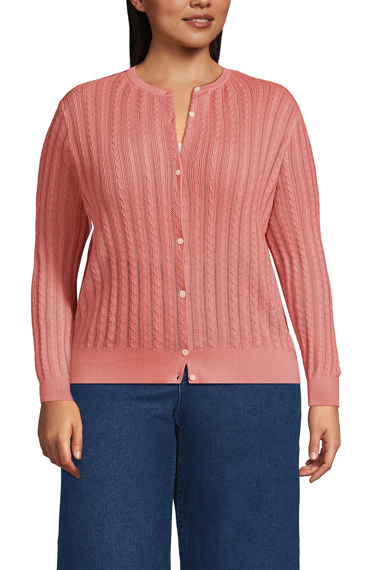Plus Size Cotton Pointelle Modern Cardigan Sweater - image 5
