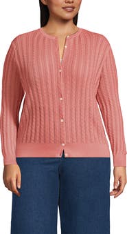 Lands' End Plus Size Cotton Pointelle Modern Cardigan Sweater