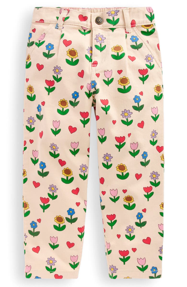 Mini Boden Kids
 Floral Pleat Front Jeans, Main, color, Ivory Sunflower Garden