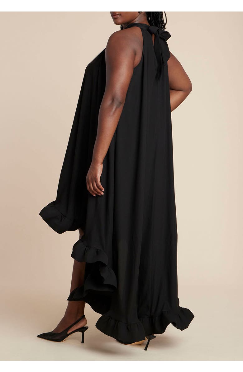 ELOQUII High Low Dramatic Ruffle Detail Dress, Alternate, color, Black Onyx
