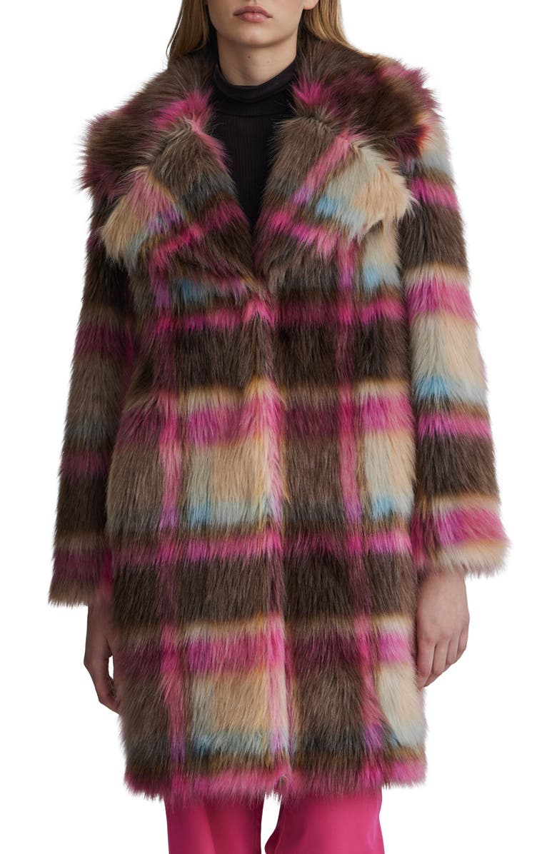 NVLT Plaid Faux Fur Coat, Main, color,