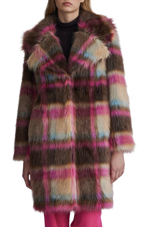Nvlt Plaid Faux-fur Luxious Coat Jacket In Brown